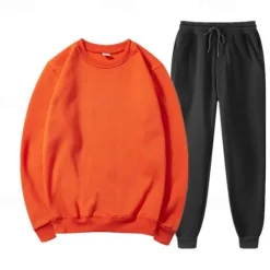 Online OUKU Men's Tracksuit Sweatsuit Jogging Suits White Yellow Orange Gray Crew Neck Plain 2 Piece Sports & Outdoor Daily Holiday Streetwear Basic Casual Spring & Fall Clothing Apparel Hoodies Sweatshirts