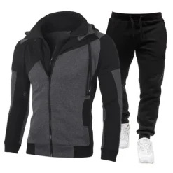 Best OUKU Men's Tracksuit Sweatsuit 2 Piece Athletic Winter Long Sleeve Thermal Warm Breathable Soft Fitness Running Jogging Sportswear Activewear Color Block Dark Grey White Red