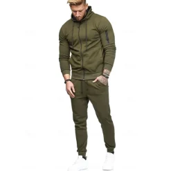 Sale OUKU Men's Tracksuit Sweatsuit Dark Grey Black Army Green Burgundy Dark Navy Hoodie Solid Colored Drawstring 2 Piece Zipper Pocket Athletic Athleisure Fall Winter Clothing Apparel Hoodies Sweatshirts