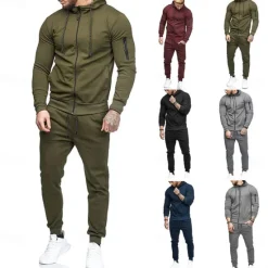 Sale OUKU Men's Tracksuit Sweatsuit Dark Grey Black Army Green Burgundy Dark Navy Hoodie Solid Colored Drawstring 2 Piece Zipper Pocket Athletic Athleisure Fall Winter Clothing Apparel Hoodies Sweatshirts