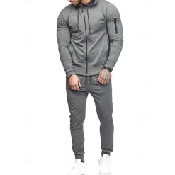 Sale OUKU Men's Tracksuit Sweatsuit Dark Grey Black Army Green Burgundy Dark Navy Hoodie Solid Colored Drawstring 2 Piece Zipper Pocket Athletic Athleisure Fall Winter Clothing Apparel Hoodies Sweatshirts