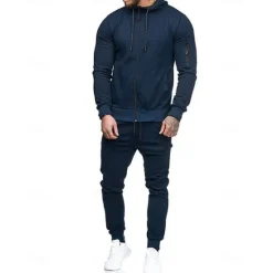Sale OUKU Men's Tracksuit Sweatsuit Dark Grey Black Army Green Burgundy Dark Navy Hoodie Solid Colored Drawstring 2 Piece Zipper Pocket Athletic Athleisure Fall Winter Clothing Apparel Hoodies Sweatshirts