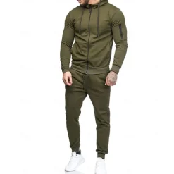 Sale OUKU Men's Tracksuit Sweatsuit Dark Grey Black Army Green Burgundy Dark Navy Hoodie Solid Colored Drawstring 2 Piece Zipper Pocket Athletic Athleisure Fall Winter Clothing Apparel Hoodies Sweatshirts