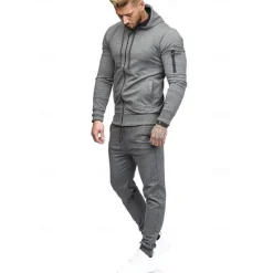 Sale OUKU Men's Tracksuit Sweatsuit Dark Grey Black Army Green Burgundy Dark Navy Hoodie Solid Colored Drawstring 2 Piece Zipper Pocket Athletic Athleisure Fall Winter Clothing Apparel Hoodies Sweatshirts