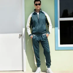 Online OUKU Men's Tracksuit Sweatsuit Jogging Suits Black Blue Green Gray Standing Collar Color Block Patchwork 2 Piece Sports & Outdoor Daily Sports Basic Casual Big and Tall Fall Spring Clothing Apparel Hoodies
