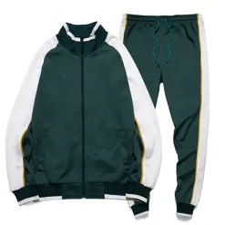 Online OUKU Men's Tracksuit Sweatsuit Jogging Suits Black Blue Green Gray Standing Collar Color Block Patchwork 2 Piece Sports & Outdoor Daily Sports Basic Casual Big and Tall Fall Spring Clothing Apparel Hoodies