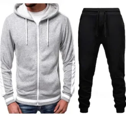 Clearance OUKU Men's Tracksuit Sweatsuit Zip Hoodie Sweatshirt Hoodie Jacket Jogging Suits Red & Black Black+Light Grey Dark Grey+Light Grey Red+Light Grey Red+Dark Grey Hooded Color Block Drawstring 2 Piece Sports