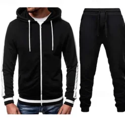 Clearance OUKU Men's Tracksuit Sweatsuit Zip Hoodie Sweatshirt Hoodie Jacket Jogging Suits Red & Black Black+Light Grey Dark Grey+Light Grey Red+Light Grey Red+Dark Grey Hooded Color Block Drawstring 2 Piece Sports