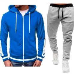Clearance OUKU Men's Tracksuit Sweatsuit Zip Hoodie Sweatshirt Hoodie Jacket Jogging Suits Red & Black Black+Light Grey Dark Grey+Light Grey Red+Light Grey Red+Dark Grey Hooded Color Block Drawstring 2 Piece Sports