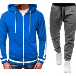Clearance OUKU Men's Tracksuit Sweatsuit Zip Hoodie Sweatshirt Hoodie Jacket Jogging Suits Red & Black Black+Light Grey Dark Grey+Light Grey Red+Light Grey Red+Dark Grey Hooded Color Block Drawstring 2 Piece Sports