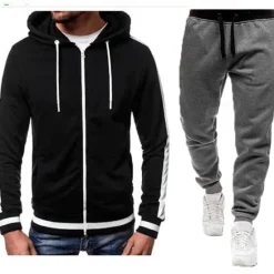 Clearance OUKU Men's Tracksuit Sweatsuit Zip Hoodie Sweatshirt Hoodie Jacket Jogging Suits Red & Black Black+Light Grey Dark Grey+Light Grey Red+Light Grey Red+Dark Grey Hooded Color Block Drawstring 2 Piece Sports