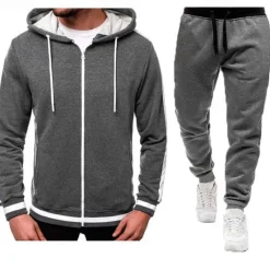 Clearance OUKU Men's Tracksuit Sweatsuit Zip Hoodie Sweatshirt Hoodie Jacket Jogging Suits Red & Black Black+Light Grey Dark Grey+Light Grey Red+Light Grey Red+Dark Grey Hooded Color Block Drawstring 2 Piece Sports