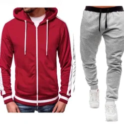 Clearance OUKU Men's Tracksuit Sweatsuit Zip Hoodie Sweatshirt Hoodie Jacket Jogging Suits Red & Black Black+Light Grey Dark Grey+Light Grey Red+Light Grey Red+Dark Grey Hooded Color Block Drawstring 2 Piece Sports