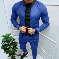 OUKU Men's Tracksuit Sweatsuit Full Zip Sweatshirt Black Yellow Army Green Red Navy Blue Standing Collar Color Block 2 Piece Sports & Outdoor Daily Holiday Streetwear Basic Casual Spring & Fall Clothing