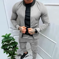 OUKU Men's Tracksuit Sweatsuit Full Zip Sweatshirt Black Yellow Army Green Red Navy Blue Standing Collar Color Block 2 Piece Sports & Outdoor Daily Holiday Streetwear Basic Casual Spring & Fall Clothing
