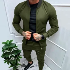 OUKU Men's Tracksuit Sweatsuit Full Zip Sweatshirt Black Yellow Army Green Red Navy Blue Standing Collar Color Block 2 Piece Sports & Outdoor Daily Holiday Streetwear Basic Casual Spring & Fall Clothing