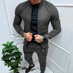OUKU Men's Tracksuit Sweatsuit Full Zip Sweatshirt Black Yellow Army Green Red Navy Blue Standing Collar Color Block 2 Piece Sports & Outdoor Daily Holiday Streetwear Basic Casual Spring & Fall Clothing