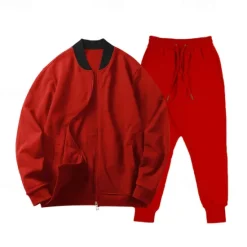 OUKU Men's Tracksuit Sweatsuit Full Zip Sweatshirt Black Yellow Army Green Red Navy Blue Standing Collar Color Block 2 Piece Sports & Outdoor Daily Holiday Streetwear Basic Casual Spring & Fall Clothing