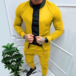OUKU Men's Tracksuit Sweatsuit Full Zip Sweatshirt Black Yellow Army Green Red Navy Blue Standing Collar Color Block 2 Piece Sports & Outdoor Daily Holiday Streetwear Basic Casual Spring & Fall Clothing