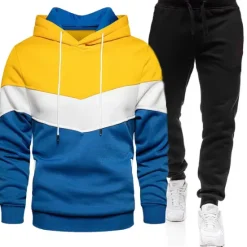 New OUKU Men's Tracksuit Sweatsuit 2 Piece Athletic Winter Long Sleeve Thermal Warm Breathable Moisture Wicking Gym Workout Running Jogging Sportswear Activewear Color Block White Yellow Army Green