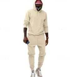 Online OUKU Men's Tracksuit Sweatsuit 2 Piece Athletic Winter Long Sleeve Thermal Warm Breathable Moisture Wicking Fitness Running Jogging Sportswear Activewear Solid Colored Light Brown Black White