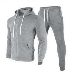 Outlet OUKU Men's Tracksuit Sweatsuit 2 Piece Full Zip Athletic Winter Long Sleeve Thermal Warm Breathable Moisture Wicking Fitness Running Jogging Sportswear Activewear Solid Colored Dark Grey Black White