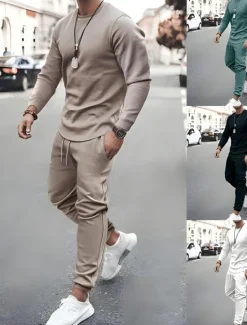 Sale OUKU Men's Tracksuit Sweatsuit Jogging Suits Black White Pink Red Blue Crew Neck Solid Color Sports & Outdoor Sportswear Casual Clothing Apparel Hoodies Sweatshirts Long Sleeve