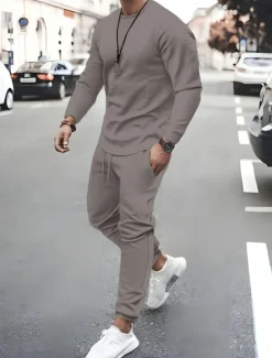 Sale OUKU Men's Tracksuit Sweatsuit Jogging Suits Black White Pink Red Blue Crew Neck Solid Color Sports & Outdoor Sportswear Casual Clothing Apparel Hoodies Sweatshirts Long Sleeve