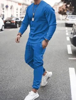 Sale OUKU Men's Tracksuit Sweatsuit Jogging Suits Black White Pink Red Blue Crew Neck Solid Color Sports & Outdoor Sportswear Casual Clothing Apparel Hoodies Sweatshirts Long Sleeve