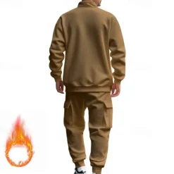 Online OUKU Men's Tracksuit Sweatsuit Quarter Zip Sweatshirt Apricot Black White Wine Red Half Zip Plain 2 Piece Sports & Outdoor Daily Holiday Polyester Streetwear Basic Casual Fall & Winter Clothing Apparel