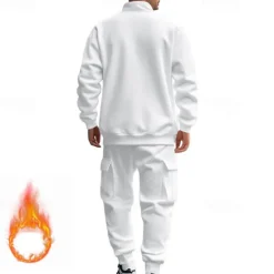 Online OUKU Men's Tracksuit Sweatsuit Quarter Zip Sweatshirt Apricot Black White Wine Red Half Zip Plain 2 Piece Sports & Outdoor Daily Holiday Polyester Streetwear Basic Casual Fall & Winter Clothing Apparel