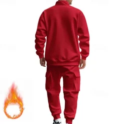 Online OUKU Men's Tracksuit Sweatsuit Quarter Zip Sweatshirt Apricot Black White Wine Red Half Zip Plain 2 Piece Sports & Outdoor Daily Holiday Polyester Streetwear Basic Casual Fall & Winter Clothing Apparel