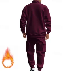 Online OUKU Men's Tracksuit Sweatsuit Quarter Zip Sweatshirt Apricot Black White Wine Red Half Zip Plain 2 Piece Sports & Outdoor Daily Holiday Polyester Streetwear Basic Casual Fall & Winter Clothing Apparel
