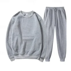 Clearance OUKU Men's Tracksuit Sweatsuit Jogging Suits Black Blue Orange Light Grey Crew Neck Plain 2 Piece Sports & Outdoor Daily Holiday Streetwear Basic Casual Spring & Fall Clothing Apparel Hoodies Sweatshirts