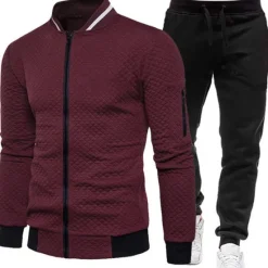 Sale OUKU Men's Tracksuit Sweatsuit Zip Sweatshirt Jacket Jogging Suits Wine Red Black White Navy Blue Dark Gray Standing Collar Plain 2 Piece Sports & Outdoor Sports Streetwear Streetwear Casual Big and Tall