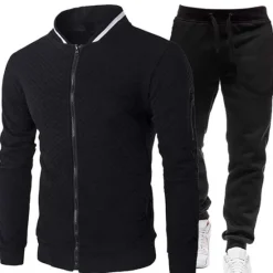 Sale OUKU Men's Tracksuit Sweatsuit Zip Sweatshirt Jacket Jogging Suits Wine Red Black White Navy Blue Dark Gray Standing Collar Plain 2 Piece Sports & Outdoor Sports Streetwear Streetwear Casual Big and Tall