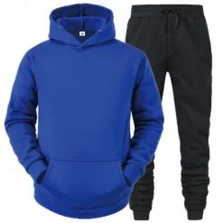 Hot OUKU Men's Tracksuit Sweatsuit Jogging Suits Black Red Royal Blue Light Grey Hooded Plain Pocket 2 Piece Sports & Outdoor Daily Holiday Streetwear Basic Casual Spring & Fall Clothing Apparel Hoodies