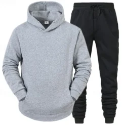 Hot OUKU Men's Tracksuit Sweatsuit Jogging Suits Black Red Royal Blue Light Grey Hooded Plain Pocket 2 Piece Sports & Outdoor Daily Holiday Streetwear Basic Casual Spring & Fall Clothing Apparel Hoodies