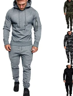 Discount OUKU Men's Tracksuit Sweatsuit Black Dark Gray Light Grey Camouflage Gray Camouflage Green Hooded Sports & Outdoor Cool Winter Clothing Apparel Hoodies Sweatshirts Long Sleeve