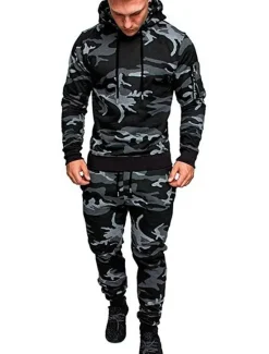 Discount OUKU Men's Tracksuit Sweatsuit Black Dark Gray Light Grey Camouflage Gray Camouflage Green Hooded Sports & Outdoor Cool Winter Clothing Apparel Hoodies Sweatshirts Long Sleeve