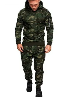 Discount OUKU Men's Tracksuit Sweatsuit Black Dark Gray Light Grey Camouflage Gray Camouflage Green Hooded Sports & Outdoor Cool Winter Clothing Apparel Hoodies Sweatshirts Long Sleeve