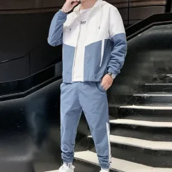 Online OUKU Men's Tracksuit Sweatsuit Jogging Suits Black Blue Green Hooded Color Block Pocket 2 Piece Sports & Outdoor Daily Sports Cool Sportswear Casual Fall Spring Clothing Apparel Hoodies Sweatshirts Long