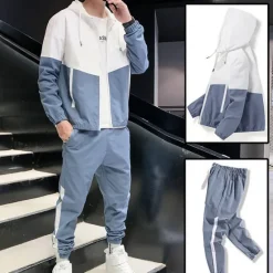 Online OUKU Men's Tracksuit Sweatsuit Jogging Suits Black Blue Green Hooded Color Block Pocket 2 Piece Sports & Outdoor Daily Sports Cool Sportswear Casual Fall Spring Clothing Apparel Hoodies Sweatshirts Long