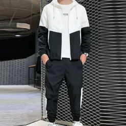 Online OUKU Men's Tracksuit Sweatsuit Jogging Suits Black Blue Green Hooded Color Block Pocket 2 Piece Sports & Outdoor Daily Sports Cool Sportswear Casual Fall Spring Clothing Apparel Hoodies Sweatshirts Long