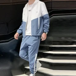 Online OUKU Men's Tracksuit Sweatsuit Jogging Suits Black Blue Green Hooded Color Block Pocket 2 Piece Sports & Outdoor Daily Sports Cool Sportswear Casual Fall Spring Clothing Apparel Hoodies Sweatshirts Long