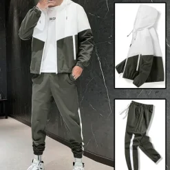 Online OUKU Men's Tracksuit Sweatsuit Jogging Suits Black Blue Green Hooded Color Block Pocket 2 Piece Sports & Outdoor Daily Sports Cool Sportswear Casual Fall Spring Clothing Apparel Hoodies Sweatshirts Long
