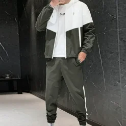 Online OUKU Men's Tracksuit Sweatsuit Jogging Suits Black Blue Green Hooded Color Block Pocket 2 Piece Sports & Outdoor Daily Sports Cool Sportswear Casual Fall Spring Clothing Apparel Hoodies Sweatshirts Long