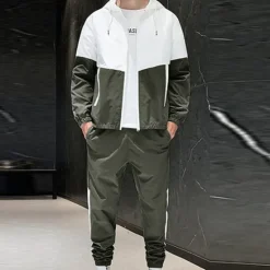 Online OUKU Men's Tracksuit Sweatsuit Jogging Suits Black Blue Green Hooded Color Block Pocket 2 Piece Sports & Outdoor Daily Sports Cool Sportswear Casual Fall Spring Clothing Apparel Hoodies Sweatshirts Long