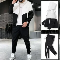 Online OUKU Men's Tracksuit Sweatsuit Jogging Suits Black Blue Green Hooded Color Block Pocket 2 Piece Sports & Outdoor Daily Sports Cool Sportswear Casual Fall Spring Clothing Apparel Hoodies Sweatshirts Long