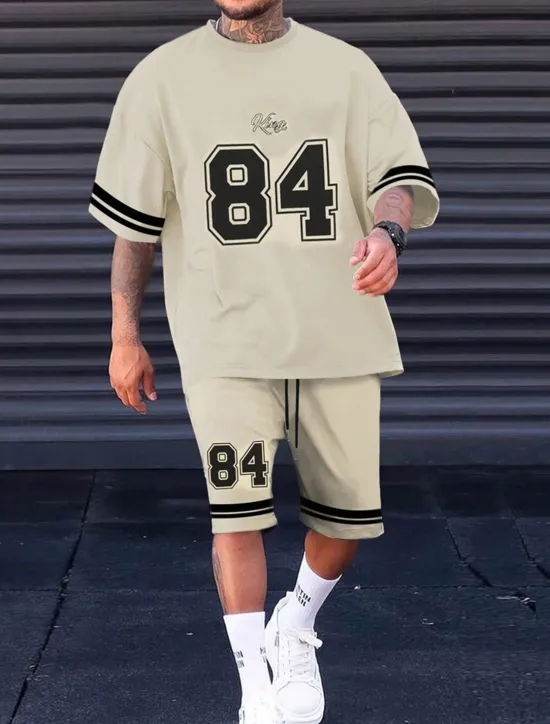 Discount OUKU Men's Tracksuit T shirt & Shorts Set Outfit Set Basketball Set Crew Neck Outdoor Daily Sports Pocket Drawstring 2 Piece Color Block Number Black / White Black Yellow Polyester Activewear Fashion